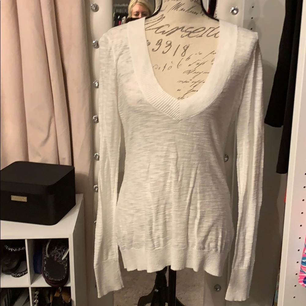 Express White V-Neck Sweater